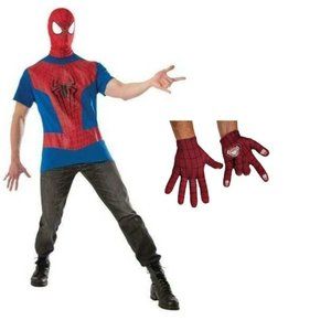 Spiderman Halloween Costume Large  4 Pc Shirt, Hooded Mask & Gloves Mens